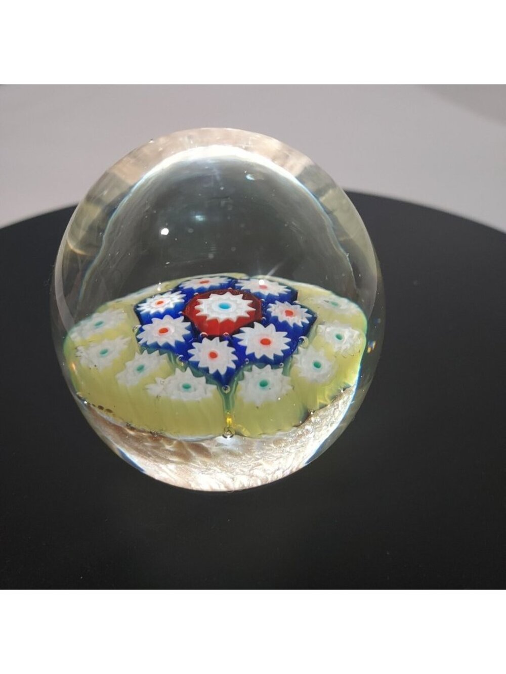 Paperweight Egg Shaped Millefiori Canes Yellow Cobalt Red Gold Flecking 2"Tall - Picture 1 of 16